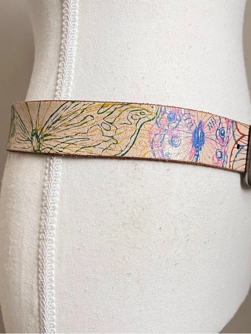 Hand-Painted Floral Leather Waist Belt in Multicolor